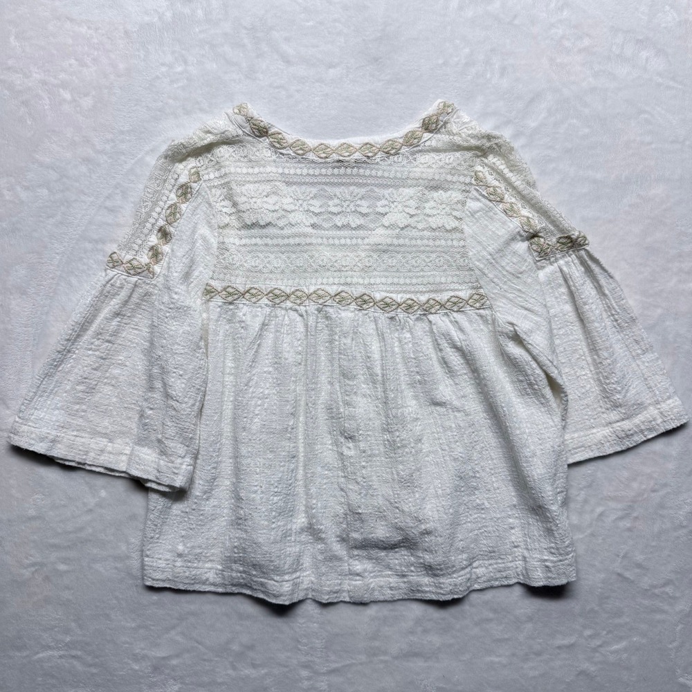 Gimmicks‎ White Embroidered Lace Boho Bell Sleeve Blouse Top Womens Size S - Picture 6 of 6